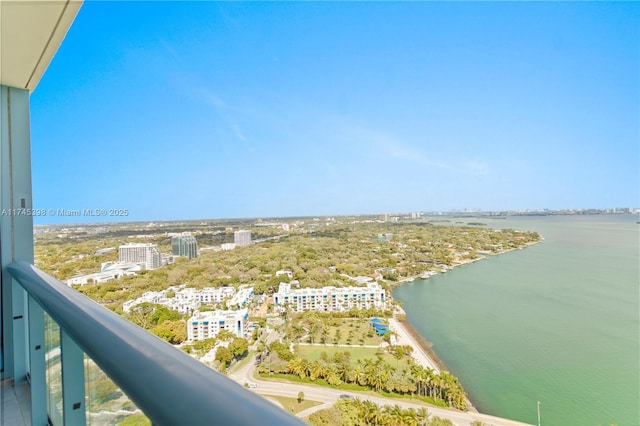 view of water feature with a city view