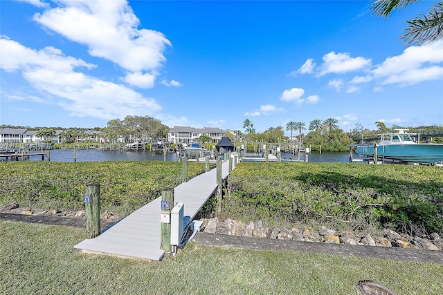 view of dock featuring a water view and boat lift