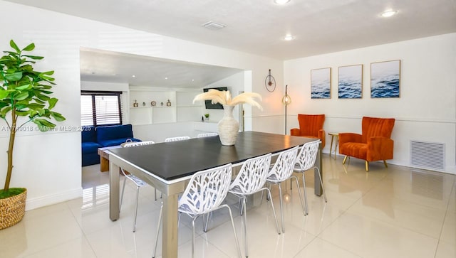 dining space featuring recessed lighting, visible vents, and light tile patterned floors