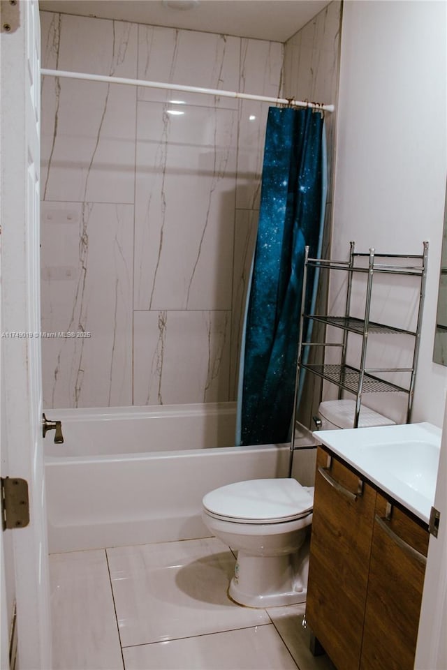 2915 65th St W, Lehigh Acres, FL 33971 - bathroom with vanity, shower / bathtub combination with curtain, and tile patterned floors