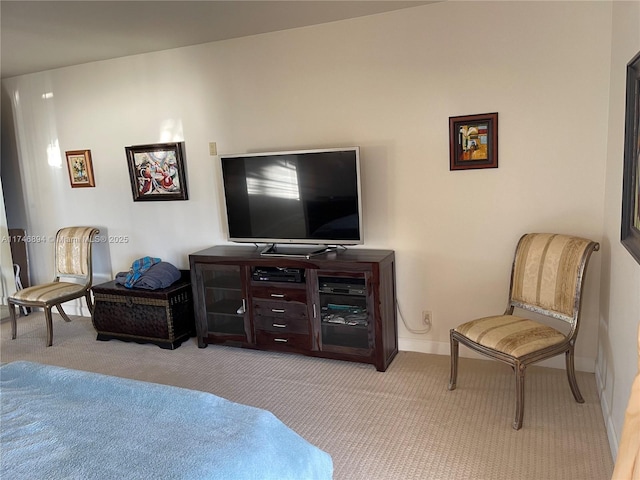 interior space with light carpet and baseboards