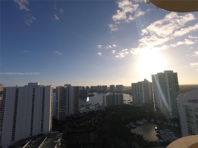 property's view of city featuring a water view