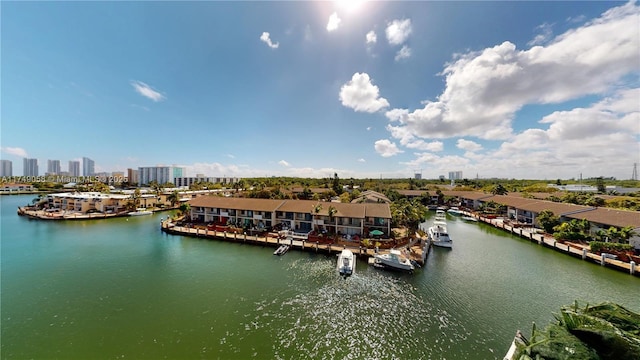 aerial view with a water view and a city view