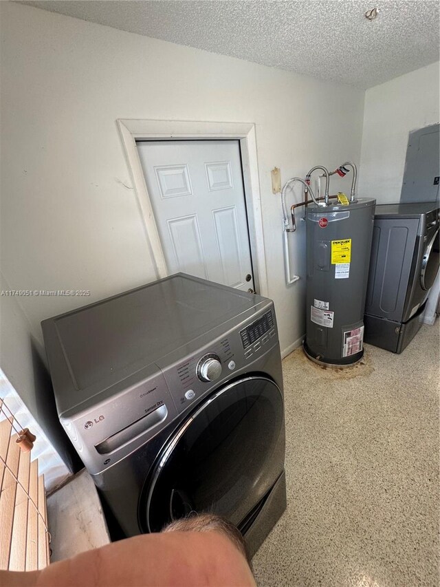 11715 SW 183rd St, Miami, FL 33177 - washroom with water heater, washer / clothes dryer, a textured ceiling, and electric panel