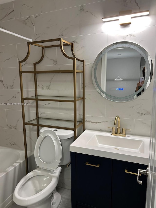 22511 SW 88th Pl, Cutler Bay, FL 33190 - full bath with toilet, tasteful backsplash, tile walls, and vanity
