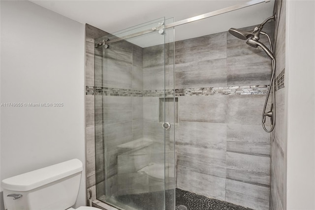 bathroom featuring a shower stall and toilet