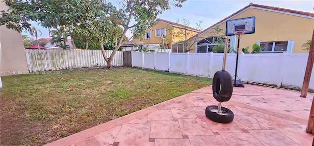 view of yard with a patio and a fenced backyard