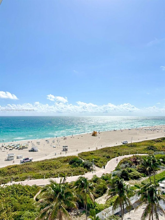 view of water feature with a view of the beach