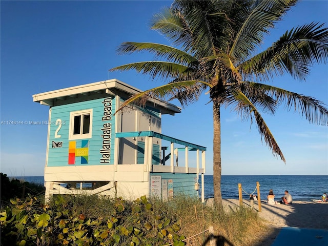 exterior space featuring a water view