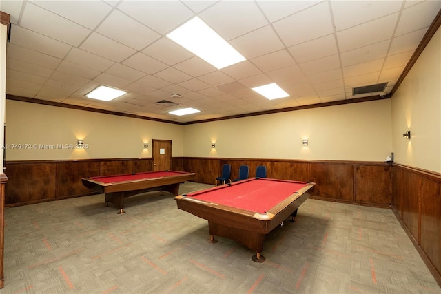 2030 S Ocean Dr Unit 618, Hallandale Beach, FL 33009 - recreation room with wainscoting, wood walls, visible vents, and billiards