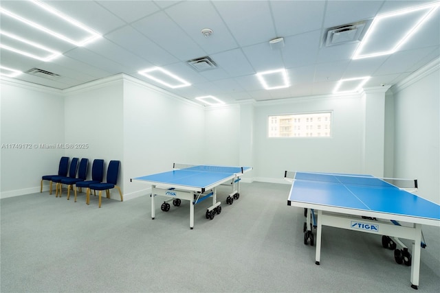 2030 S Ocean Dr Unit 618, Hallandale Beach, FL 33009 - recreation room with visible vents, crown molding, and carpet flooring