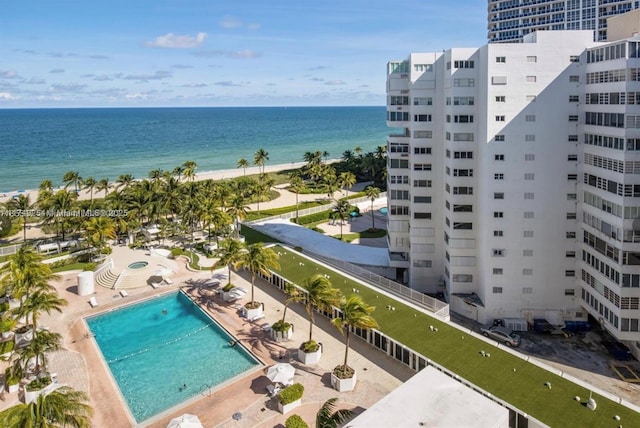 exterior space featuring a beach view