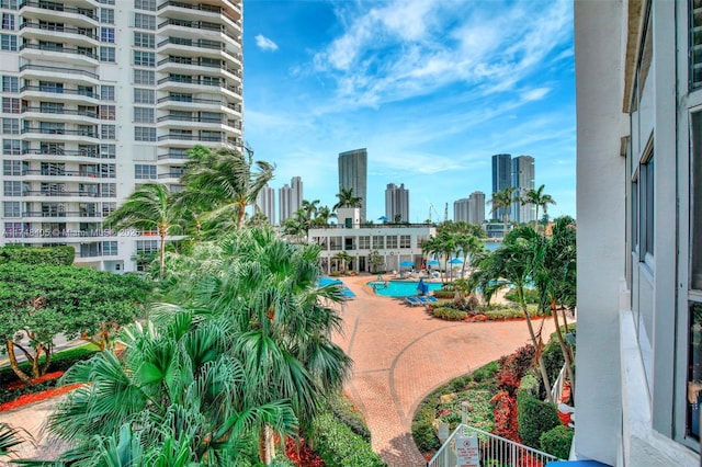 pool with a city view