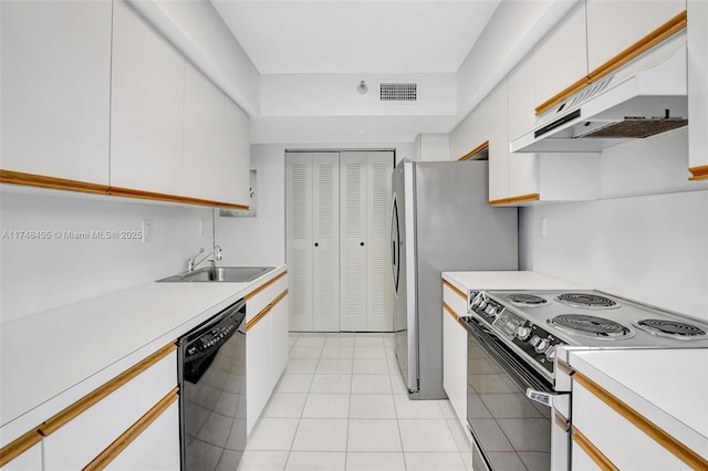 kitchen with visible vents, a sink, range with electric cooktop, dishwasher, and under cabinet range hood
