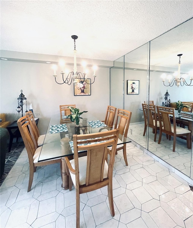 3800 Oaks Clubhouse Dr Unit 112, Pompano Beach, FL 33069 - dining space with a chandelier, a textured ceiling, and light tile patterned floors