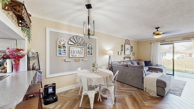 10927 NW 29th Ct, Sunrise, FL 33322 - dining area with a textured ceiling, baseboards, and crown molding