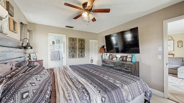 10927 NW 29th Ct, Sunrise, FL 33322 - bedroom featuring a textured ceiling, ceiling fan, visible vents, and baseboards