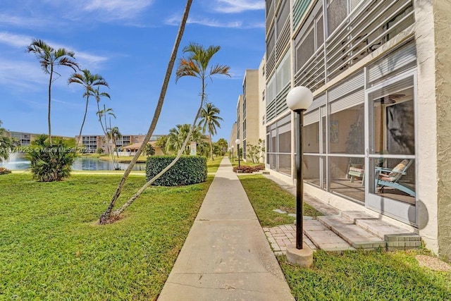 view of yard with a water view