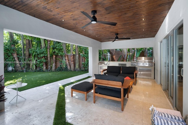 144 N Prospect Dr, Coral Gables, FL 33133 - view of patio / terrace with outdoor lounge area, area for grilling, and a ceiling fan