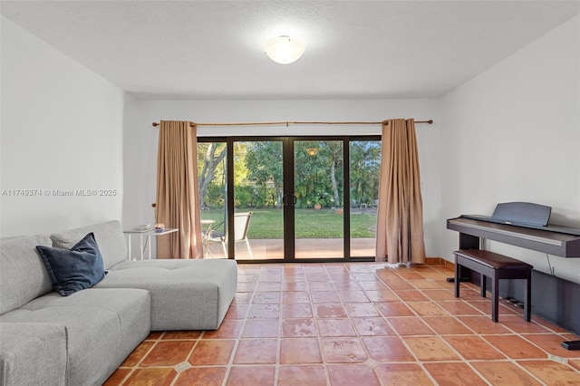 tiled living room with french doors