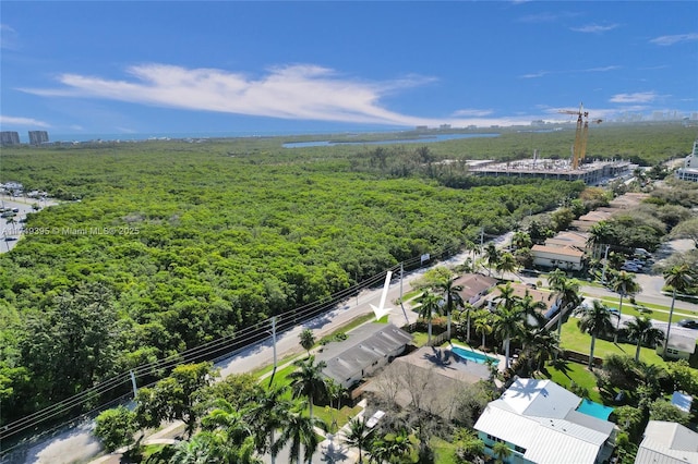 birds eye view of property with a forest view