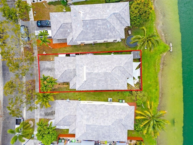 aerial view featuring a water view