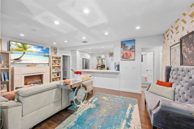 431 NE 110th Ter, Miami, FL 33161 - living area featuring a fireplace, recessed lighting, and dark wood finished floors
