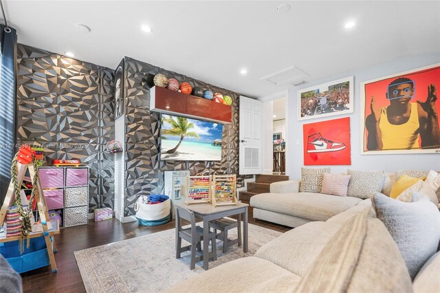 431 NE 110th Ter, Miami, FL 33161 - living room with attic access, wood finished floors, and recessed lighting