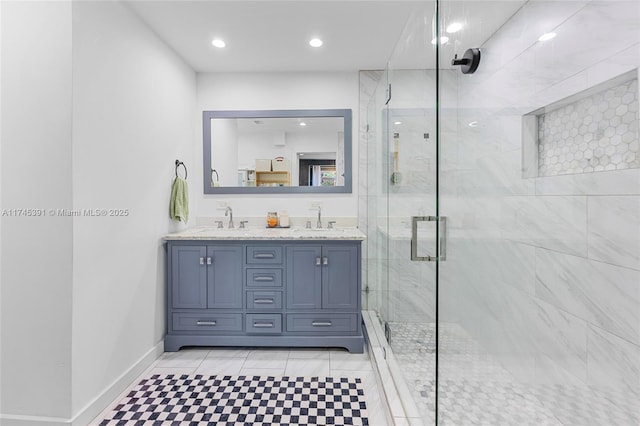 431 NE 110th Ter, Miami, FL 33161 - full bathroom with a shower stall, double vanity, and recessed lighting