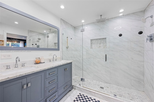 431 NE 110th Ter, Miami, FL 33161 - full bath with a shower stall, double vanity, and recessed lighting