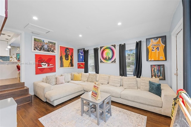 431 NE 110th Ter, Miami, FL 33161 - living room featuring wood finished floors, attic access, and recessed lighting