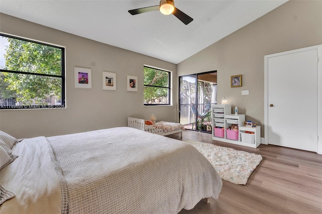 123 NW 98th Ter, Plantation, FL 33324 - bedroom featuring light wood-type flooring, access to outside, vaulted ceiling, and a ceiling fan