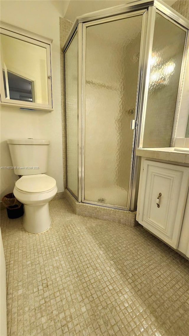 full bathroom featuring toilet and a stall shower