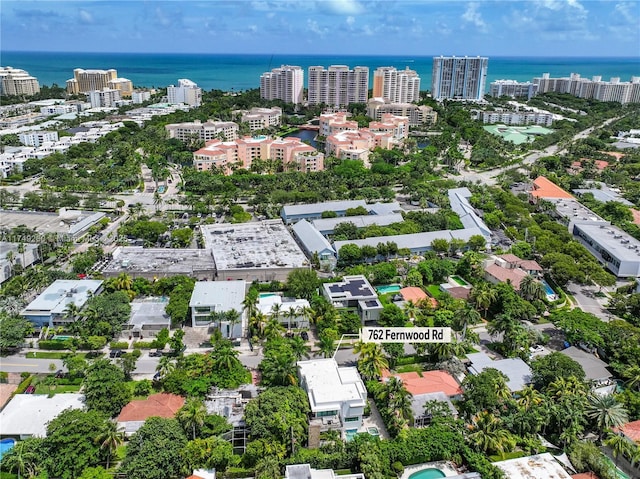 aerial view with a view of city and a water view