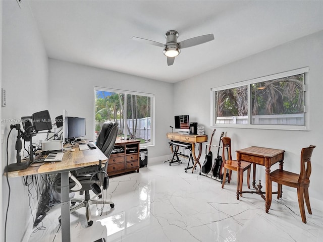 3204 Robbins Rd, Pompano Beach, FL 33062 - office space with marble tiled flooring, a ceiling fan, and baseboards