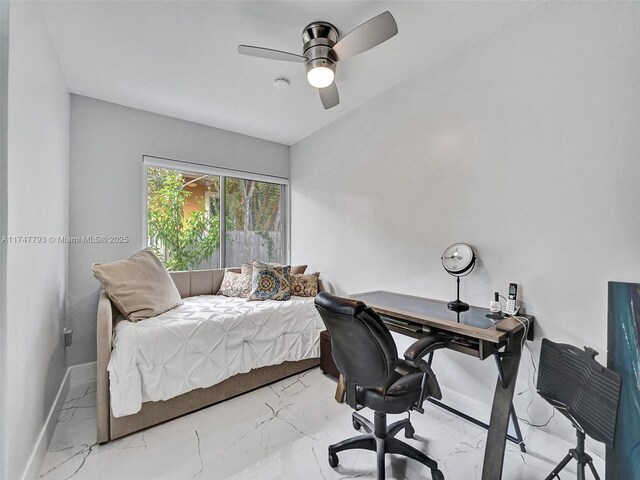 3204 Robbins Rd, Pompano Beach, FL 33062 - bedroom with marble tiled flooring, baseboards, and a ceiling fan