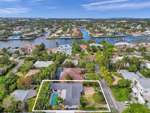 3204 Robbins Rd, Pompano Beach, FL 33062 - aerial perspective of suburban area featuring property boundaries highlighted and a large body of water