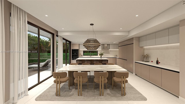 dining room with light tile patterned floors, visible vents, and recessed lighting