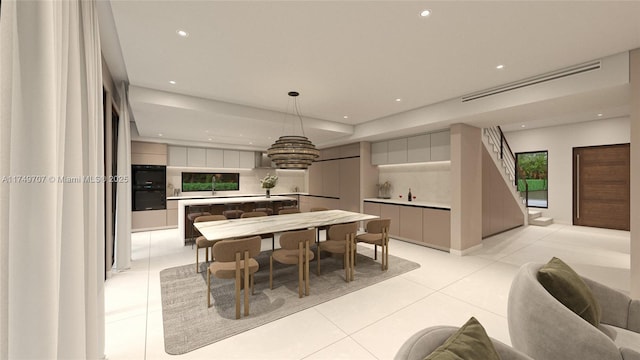 dining space with recessed lighting and light tile patterned floors