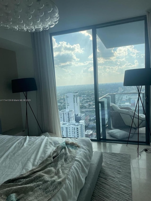 bedroom featuring a view of city