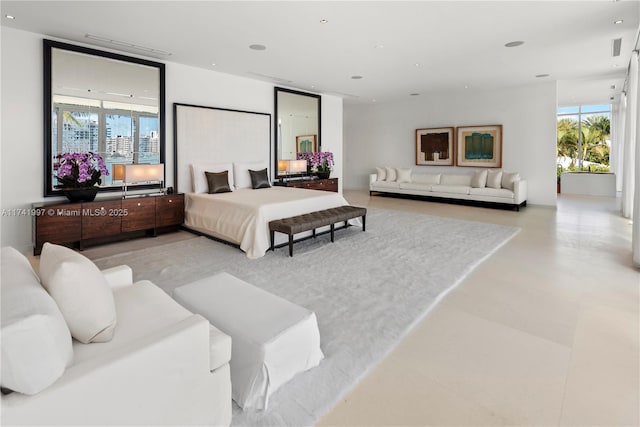 bedroom featuring visible vents and recessed lighting