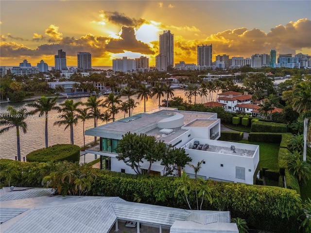 aerial view with a water view and a city view