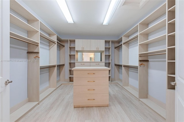 walk in closet featuring light wood-style flooring