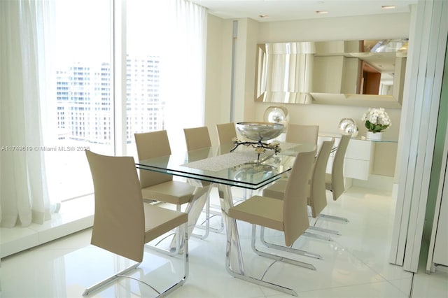 dining room with a view of city