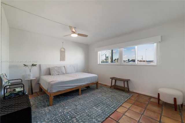 bedroom featuring ceiling fan and baseboards