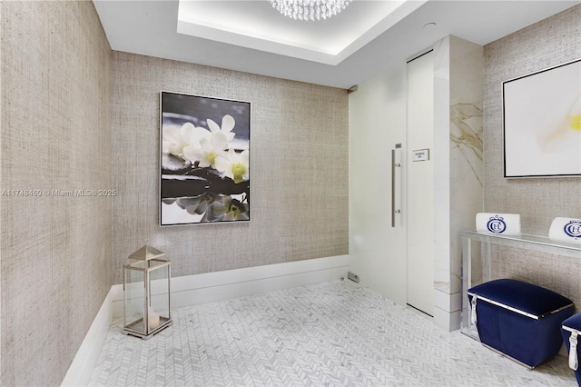 bathroom with tile patterned floors