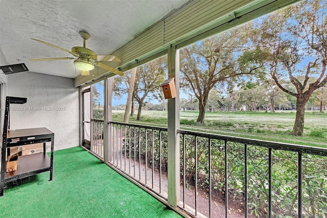 balcony with a ceiling fan