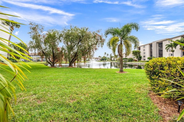 view of yard with a water view