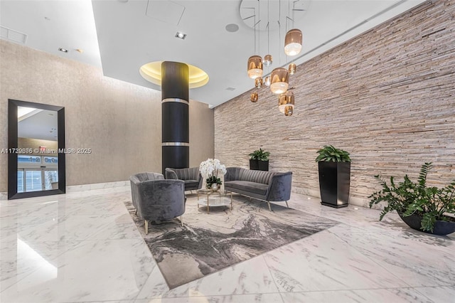 lobby with a towering ceiling