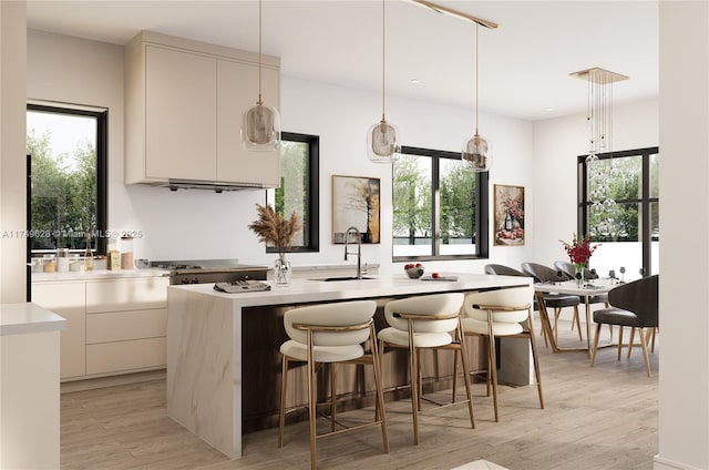 702 NW 5th Ave, Delray Beach, FL 33444 - kitchen featuring a sink, modern cabinets, light wood finished floors, light countertops, and recessed lighting